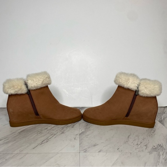 Paolo Flossie Brown Faux Fur Cuff Hidden Wedge Bootie 9 1/2 M - Picture 5 of 14